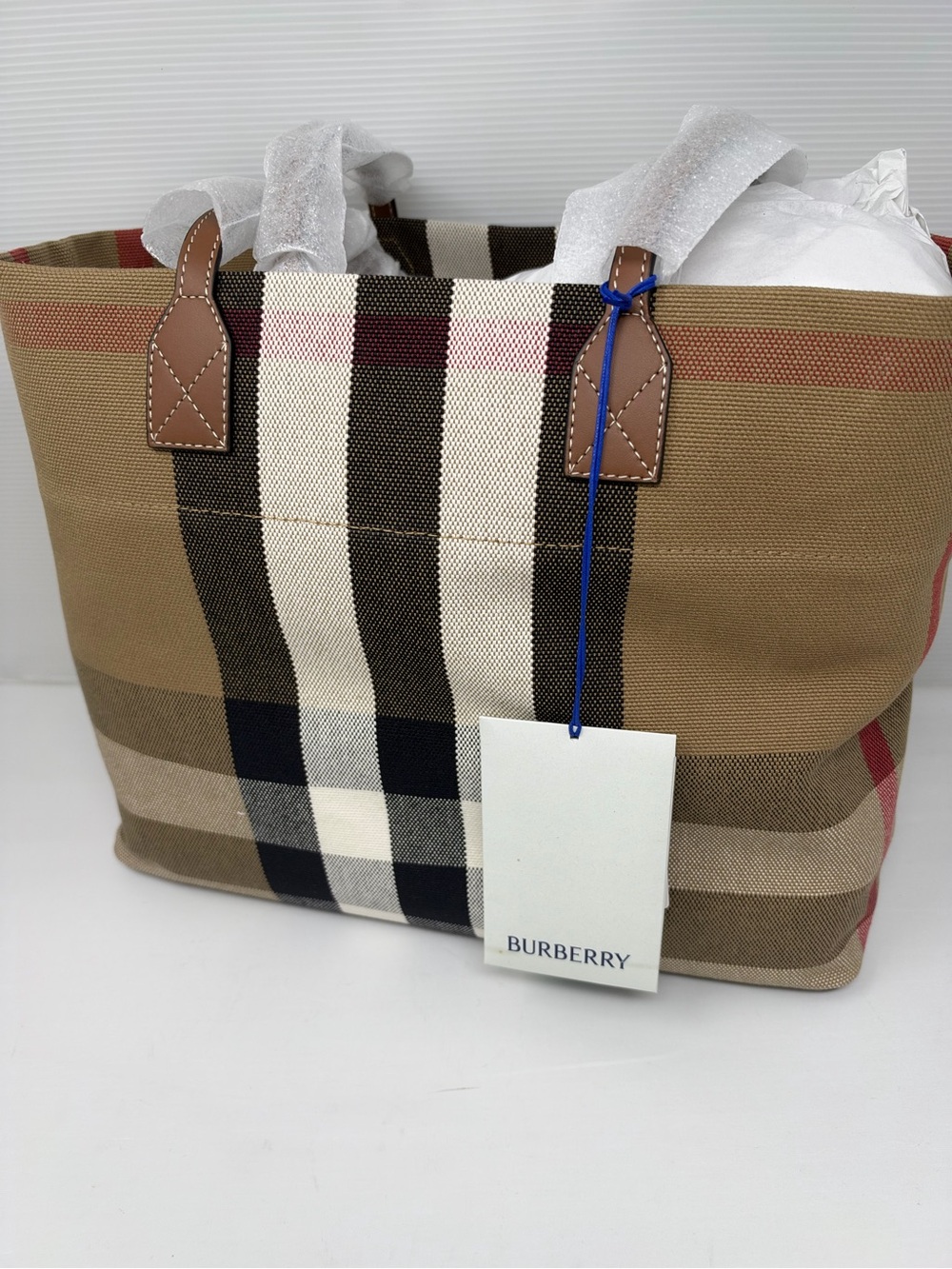 Burberry Tan Nova Check Canvas Tote with Tan Leather Handles